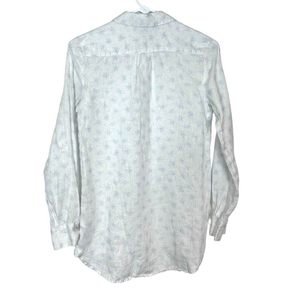 Cynthia Rowley White Linen Button down Shirt dainty Blue floral Print Top XS - Picture 5 of 14